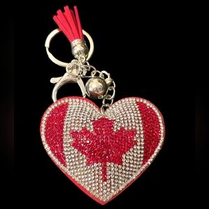 Canada Flag Heart Rhinestone Bag Charm / Keychain